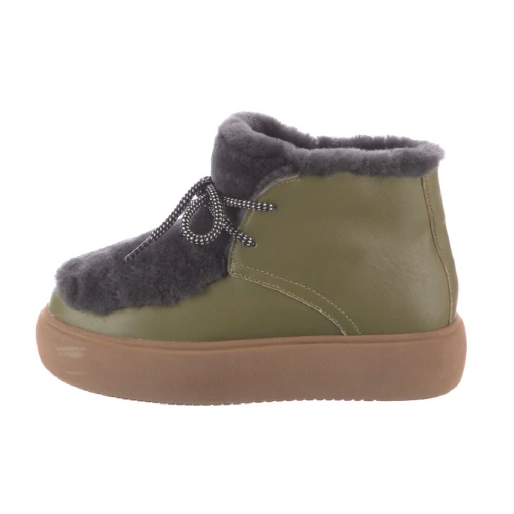 Montelliana Leather Fur Trim Lace-Up Boots